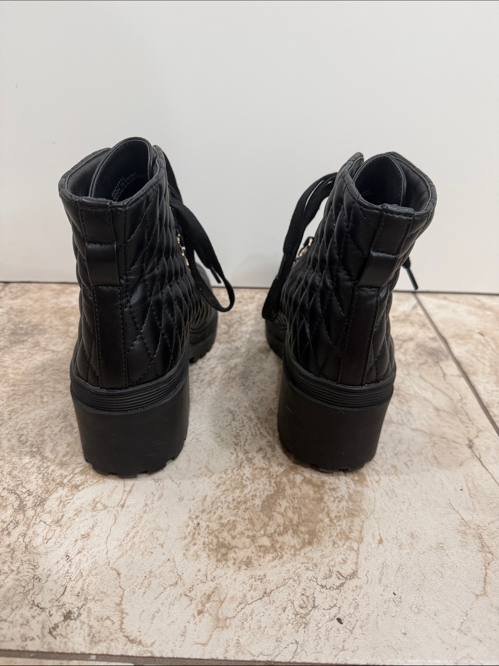 Forever 21 Black Quilted Lace-Up Ankle Boots with Gold Hardware - Picture 4 of 6